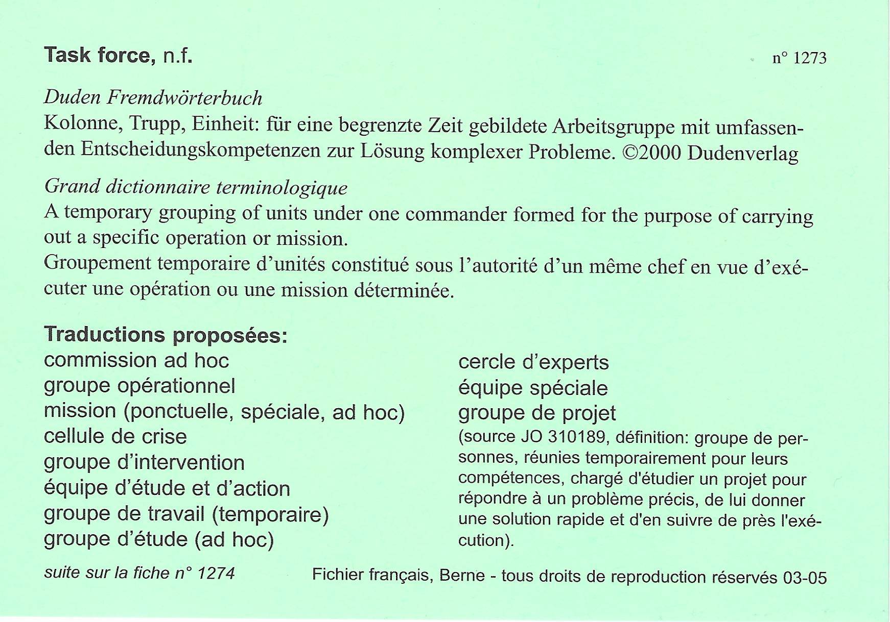 Fiches vertes